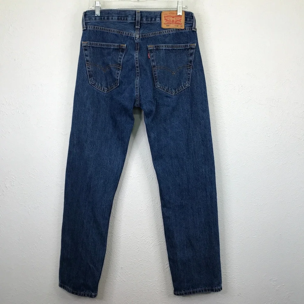 Levis 505 Jeans Mens 32x32 (32x30) Blue Regular Fit Straight Leg Dark Wash Denim